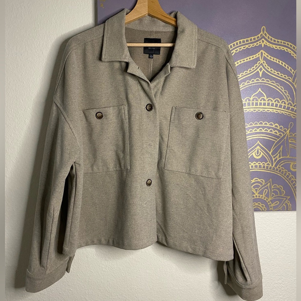 Revolve Oat Herringbone Button Down Shacket - image 1